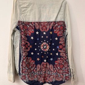 Free People Bandana Bandit Button Up Shirt Chambray Women's Size M